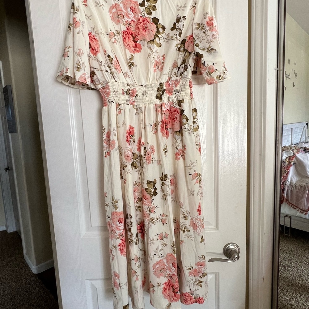SHEIN Floral Dress - Cream and Pink